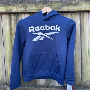 NWT Reebok Core‎ Fleece Hoodie Navy Blue Logo Graphic Boys Youth Size 14 New